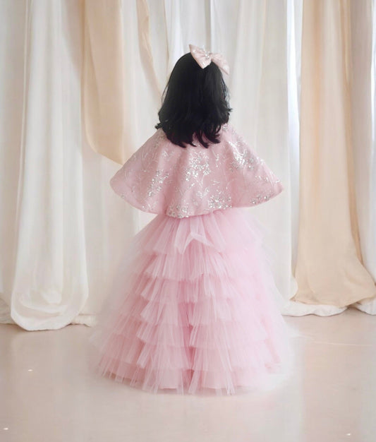 Manufactured by FAYON KIDS (Noida, U.P) Pink Crop Top Skirt with Cape