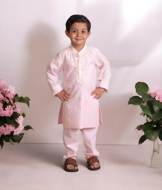 Manufactured by FAYON KIDS (Noida, U.P) Pink Faux Mukaish Work Kurta Pant