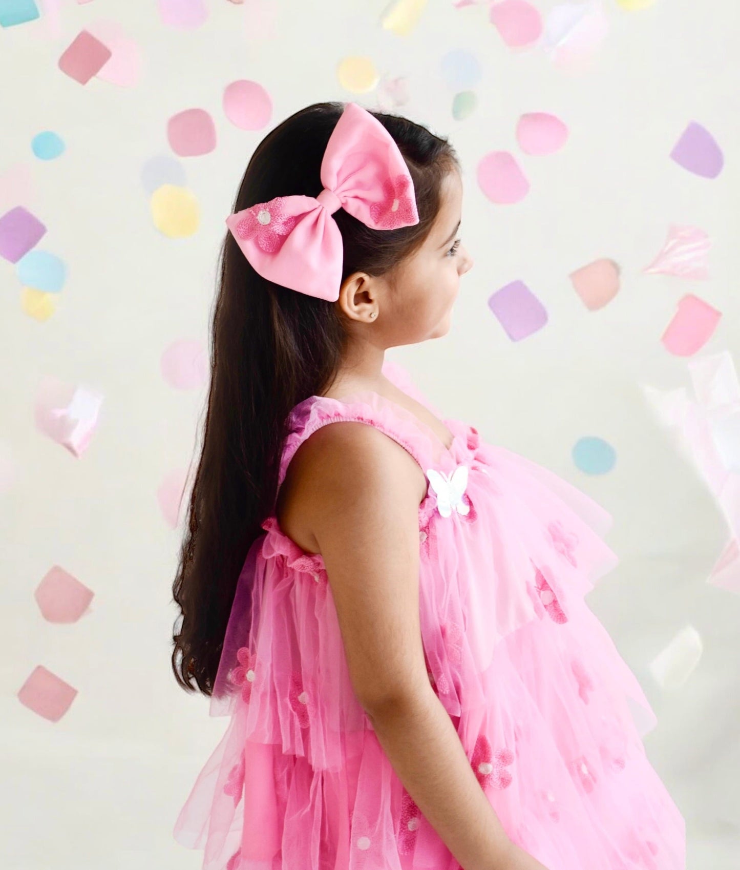 Manufactured by FAYON KIDS (Noida, U.P) Pink Flower Embroidered Net Dress
