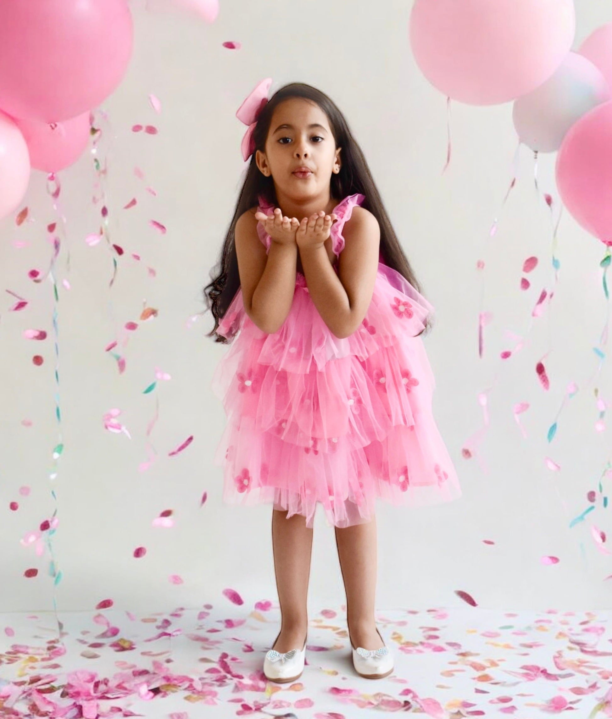 Manufactured by FAYON KIDS (Noida, U.P) Pink Flower Embroidered Net Dress