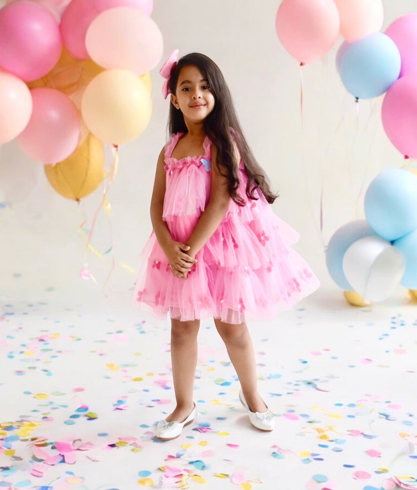 Manufactured by FAYON KIDS (Noida, U.P) Pink Flower Embroidered Net Dress