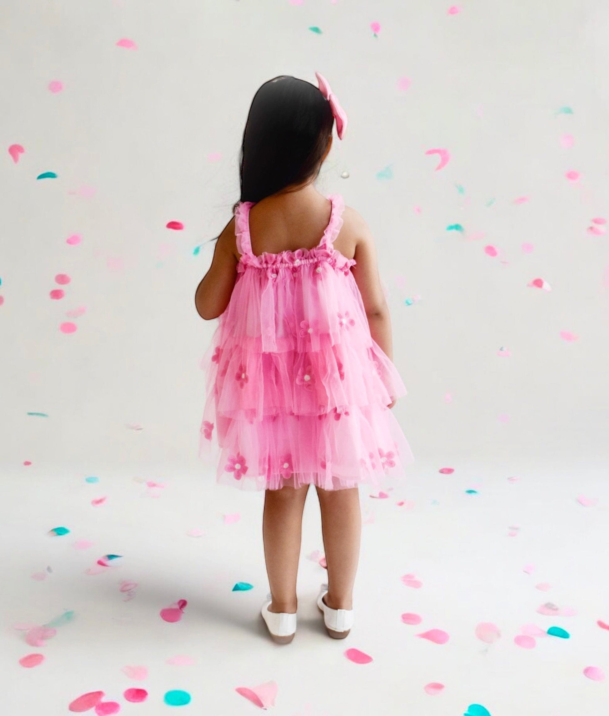 Manufactured by FAYON KIDS (Noida, U.P) Pink Flower Embroidered Net Dress