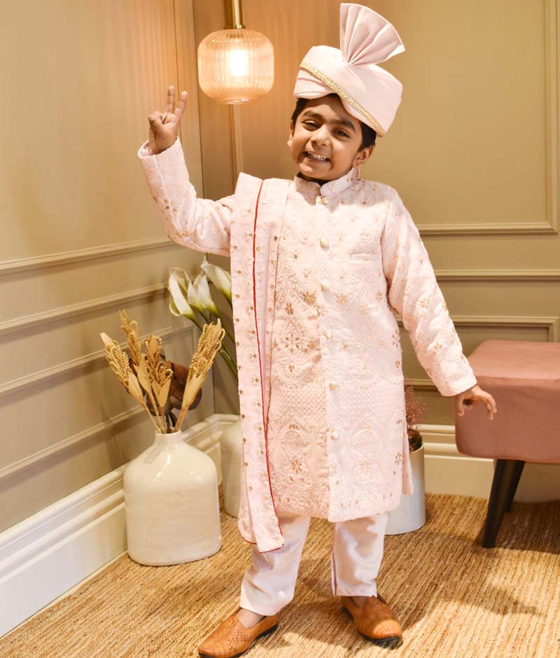 Pink Lucknowi Sherwani for Boys