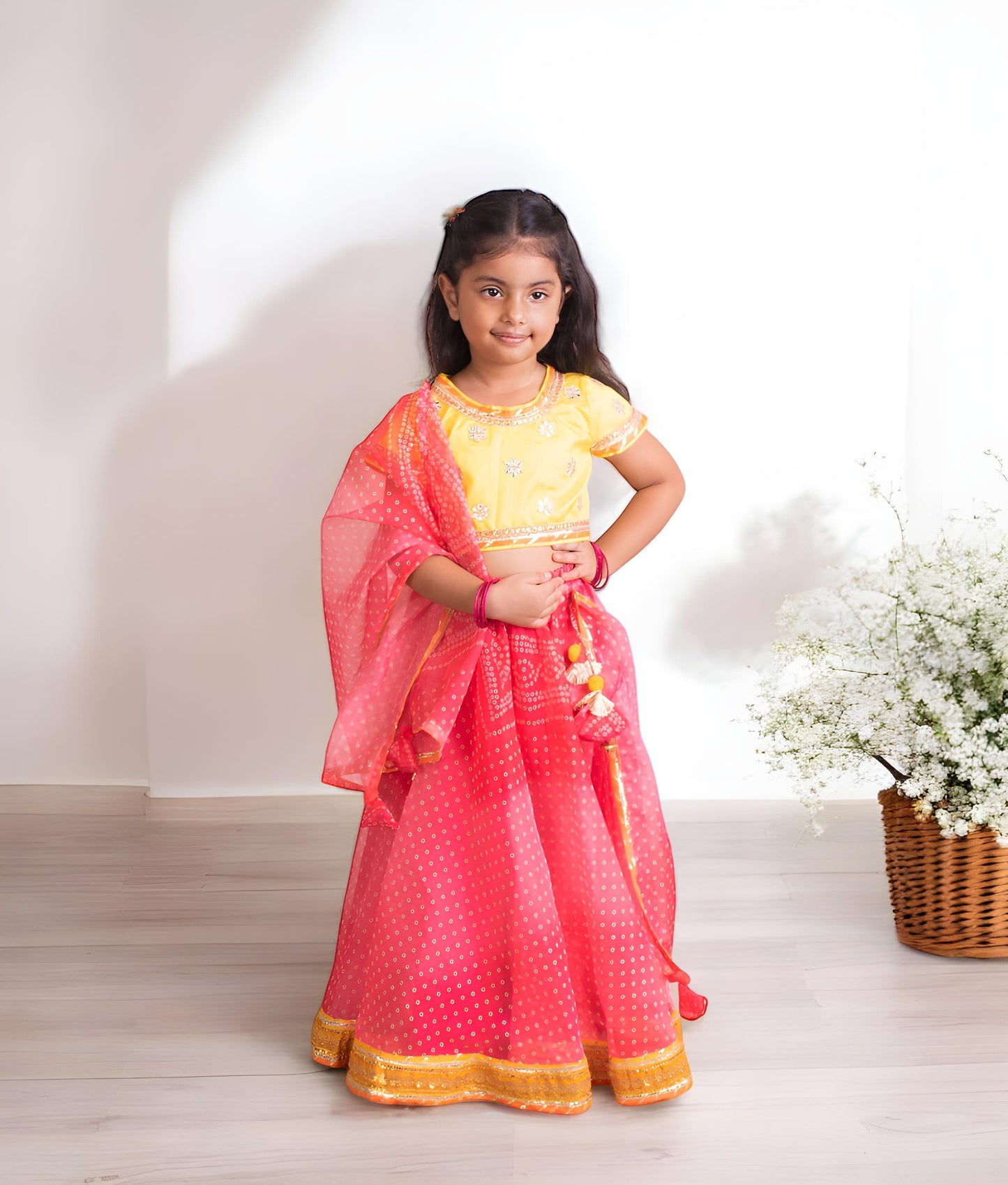 Manufactured by FAYON KIDS (Noida, U.P) Pink Organza Lehenga Choli Set
