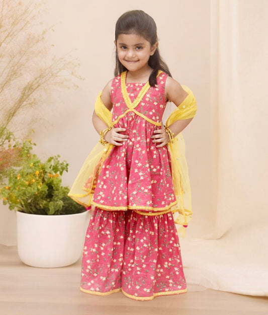 Manufactured by FAYON KIDS (Noida, U.P) Pink Printed Kurti Sharara with Dupatta