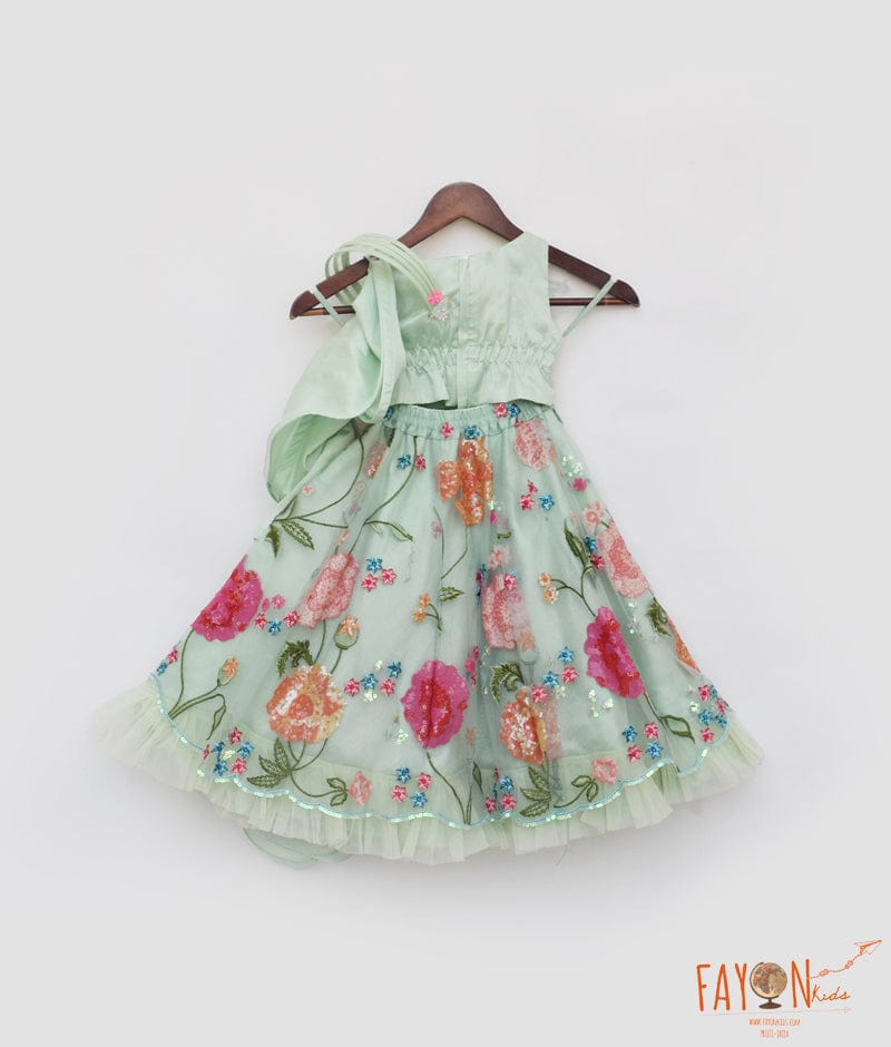 Manufactured by FAYON KIDS (Noida, U.P) Pista Green Embroidered Crop Top Skirt for Girls