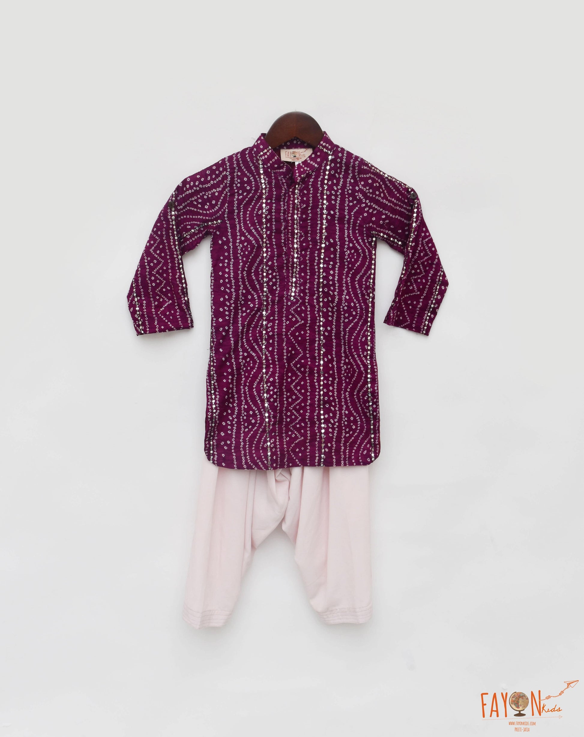 Manufactured by FAYON KIDS (Noida, U.P) Purple Bandhaj Kurta with Salwar for Boys