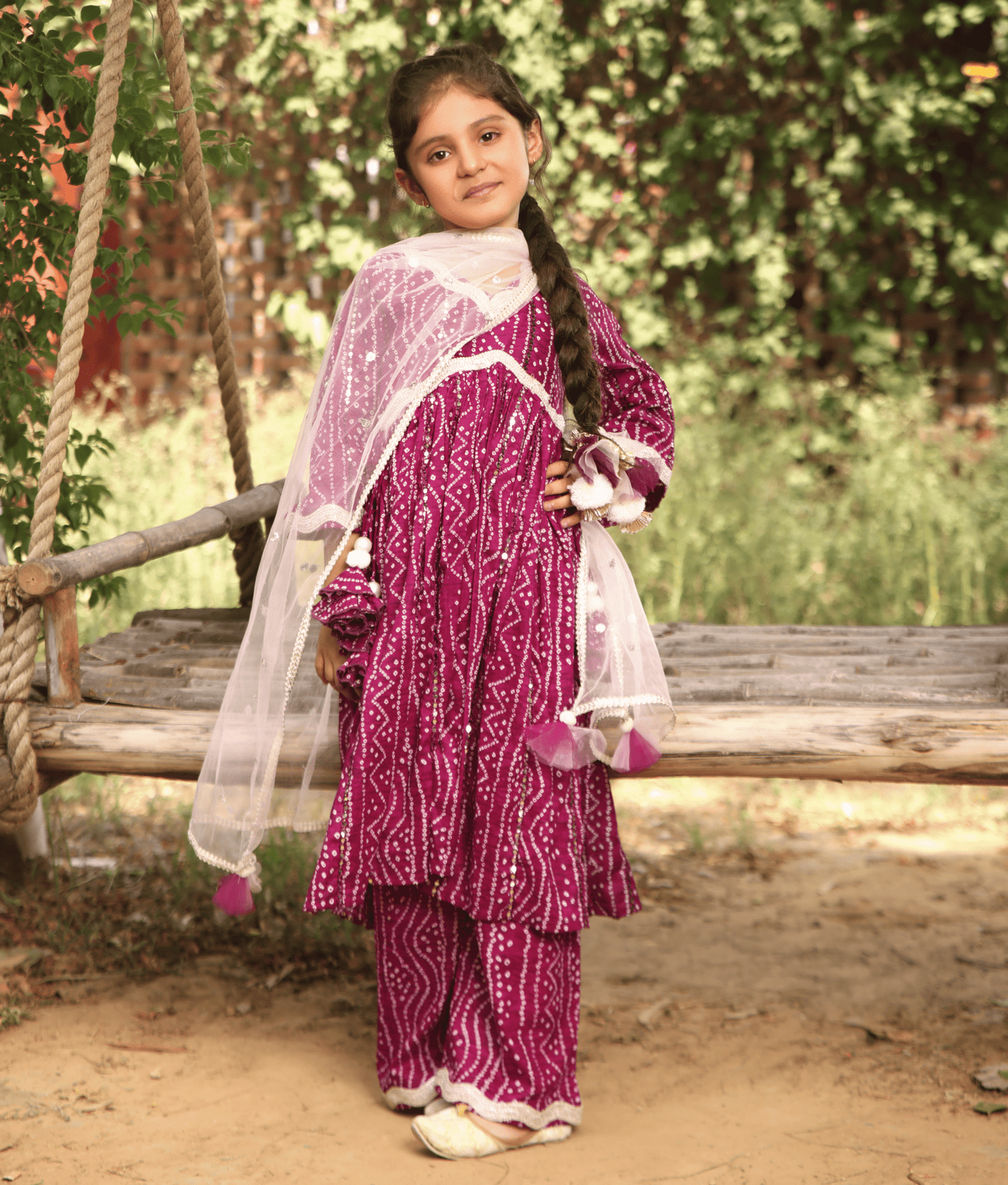 Manufactured by FAYON KIDS (Noida, U.P) Purple Bandhej Cotton Suit