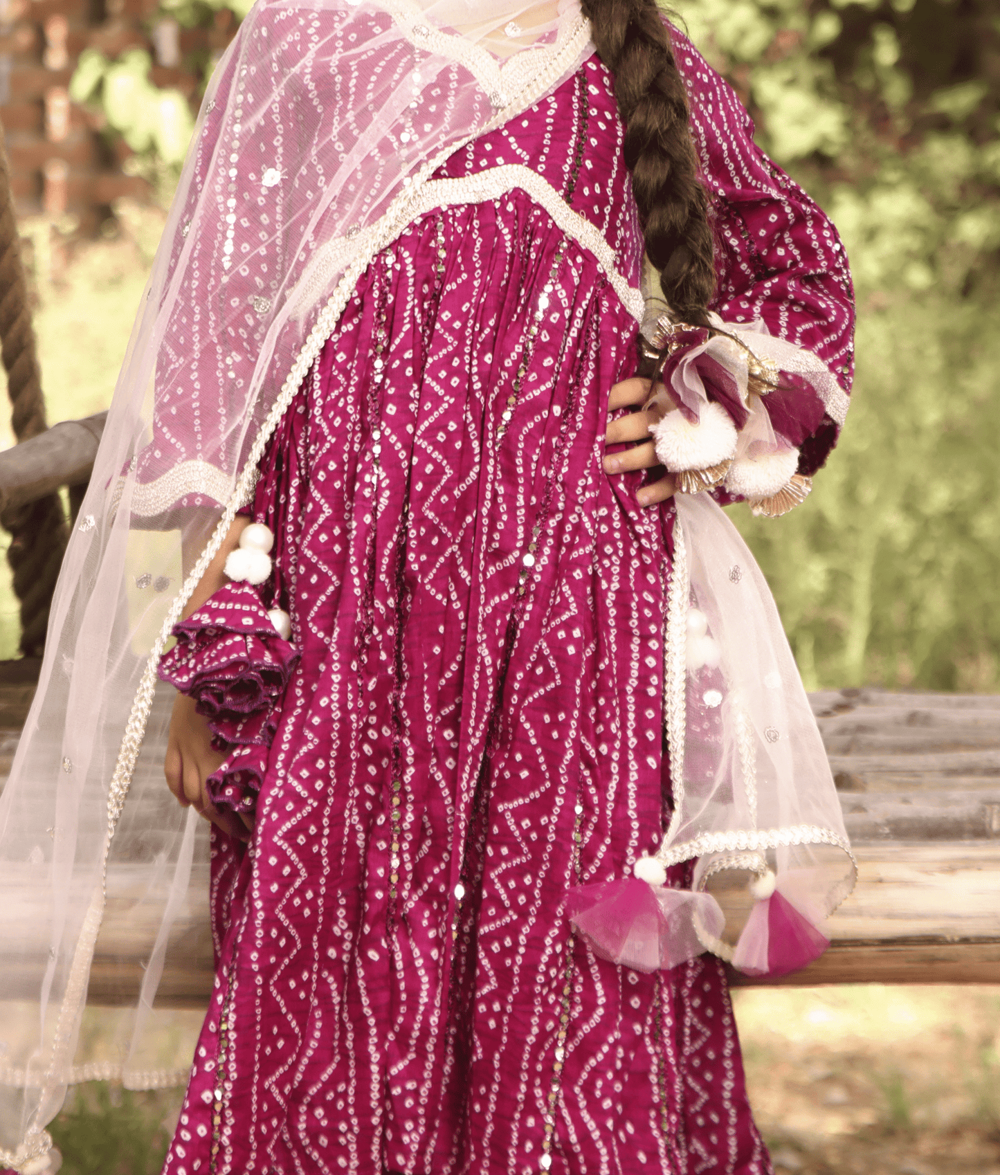 Manufactured by FAYON KIDS (Noida, U.P) Purple Bandhej Cotton Suit