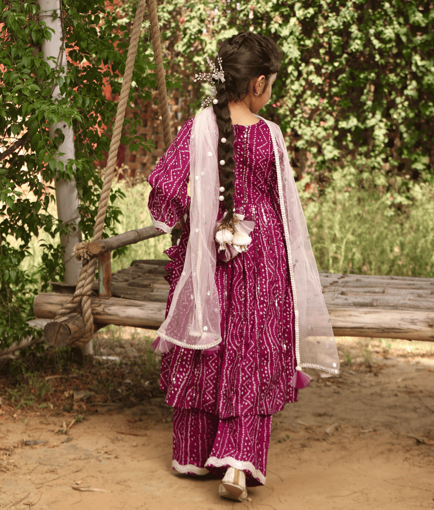 Manufactured by FAYON KIDS (Noida, U.P) Purple Bandhej Cotton Suit