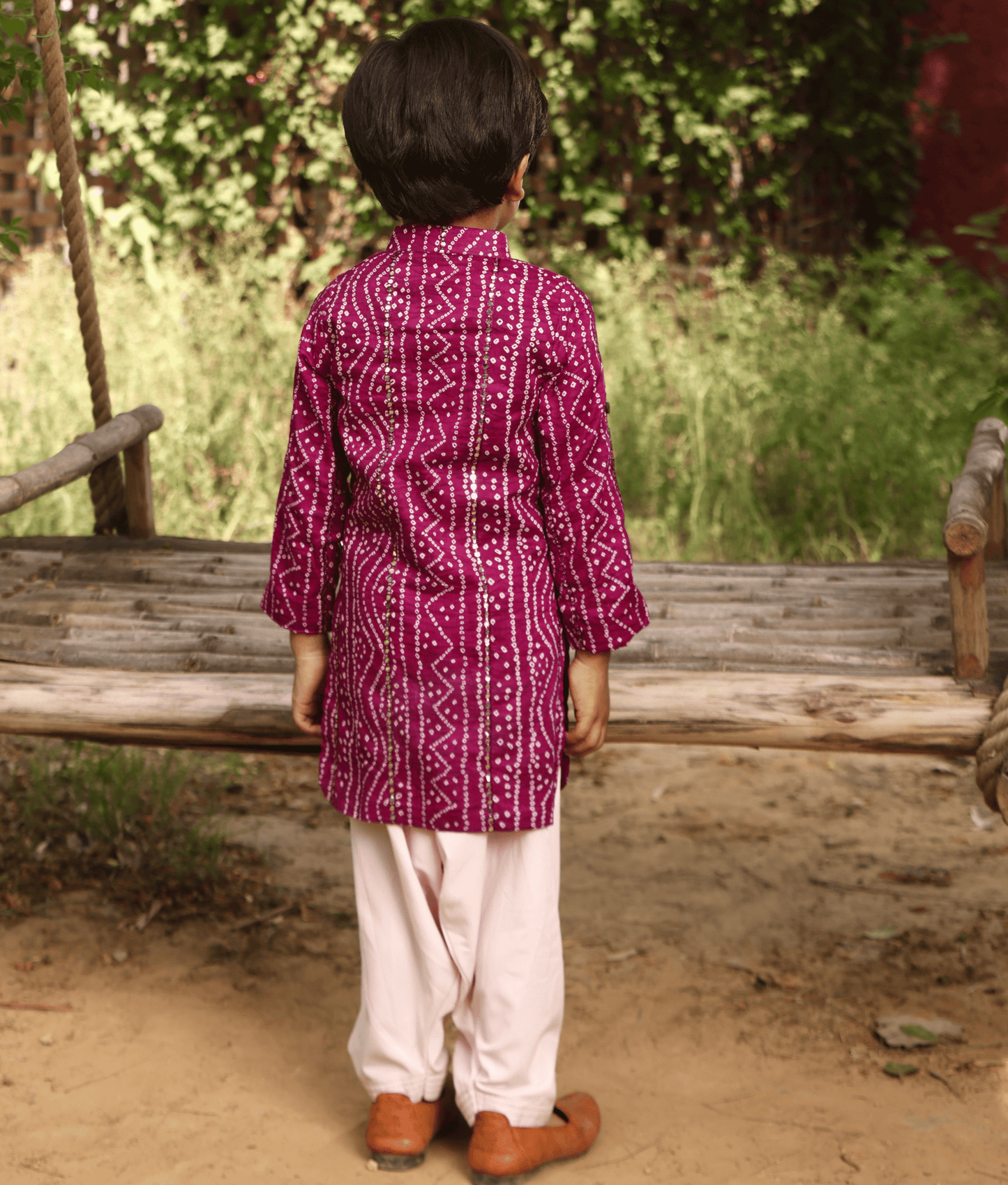 Manufactured by FAYON KIDS (Noida, U.P) Purple Bandhej Kurta Set