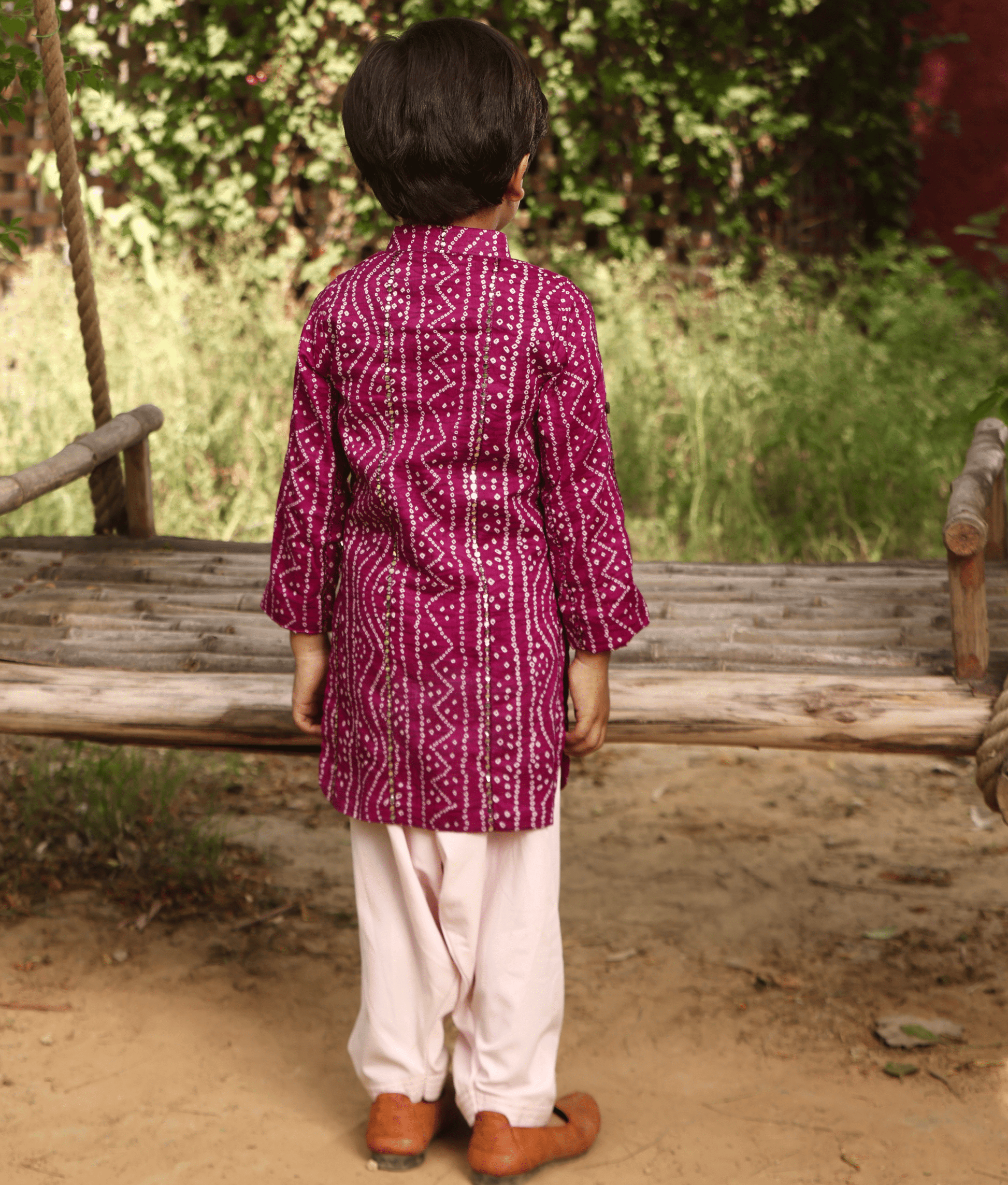 Manufactured by FAYON KIDS (Noida, U.P) Purple Bandhej Kurta Set