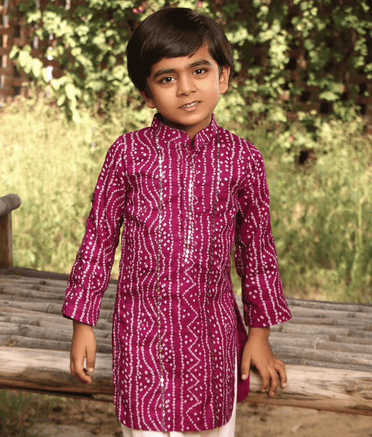 Manufactured by FAYON KIDS (Noida, U.P) Purple Bandhej Kurta Set