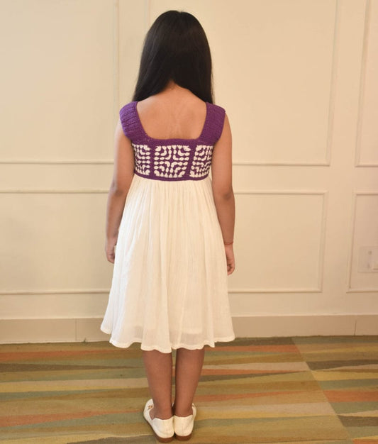 Manufactured by FAYON KIDS (Noida, U.P) Purple Crochet Yoke with Cotton Crinkle Frock for Girls