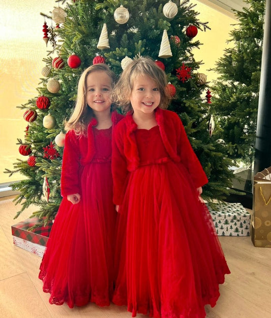 Red Net Gown with Shrug for Girls
