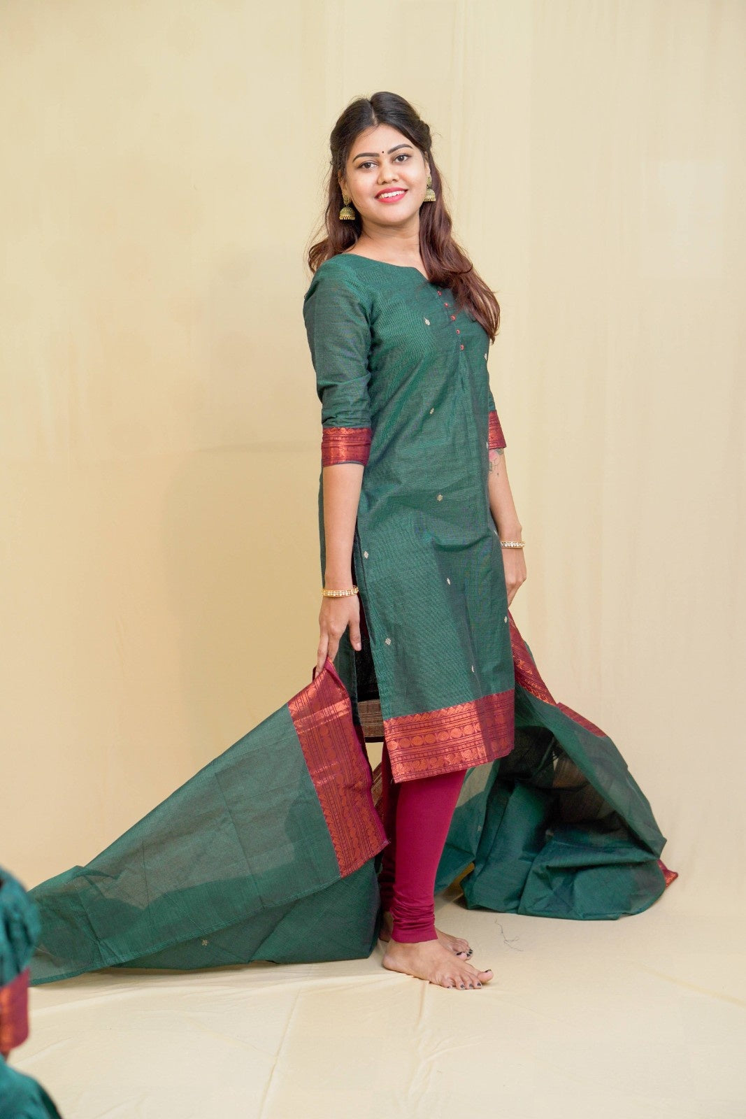 kanchi cotton dresses Pure Kanchi Cotton Mint green Gown XS