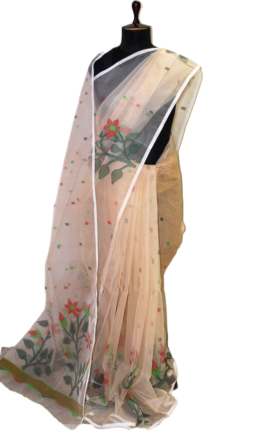Premium Quality Silk Jamdani Saree in Beige, Off White and Multicolored Thread Work