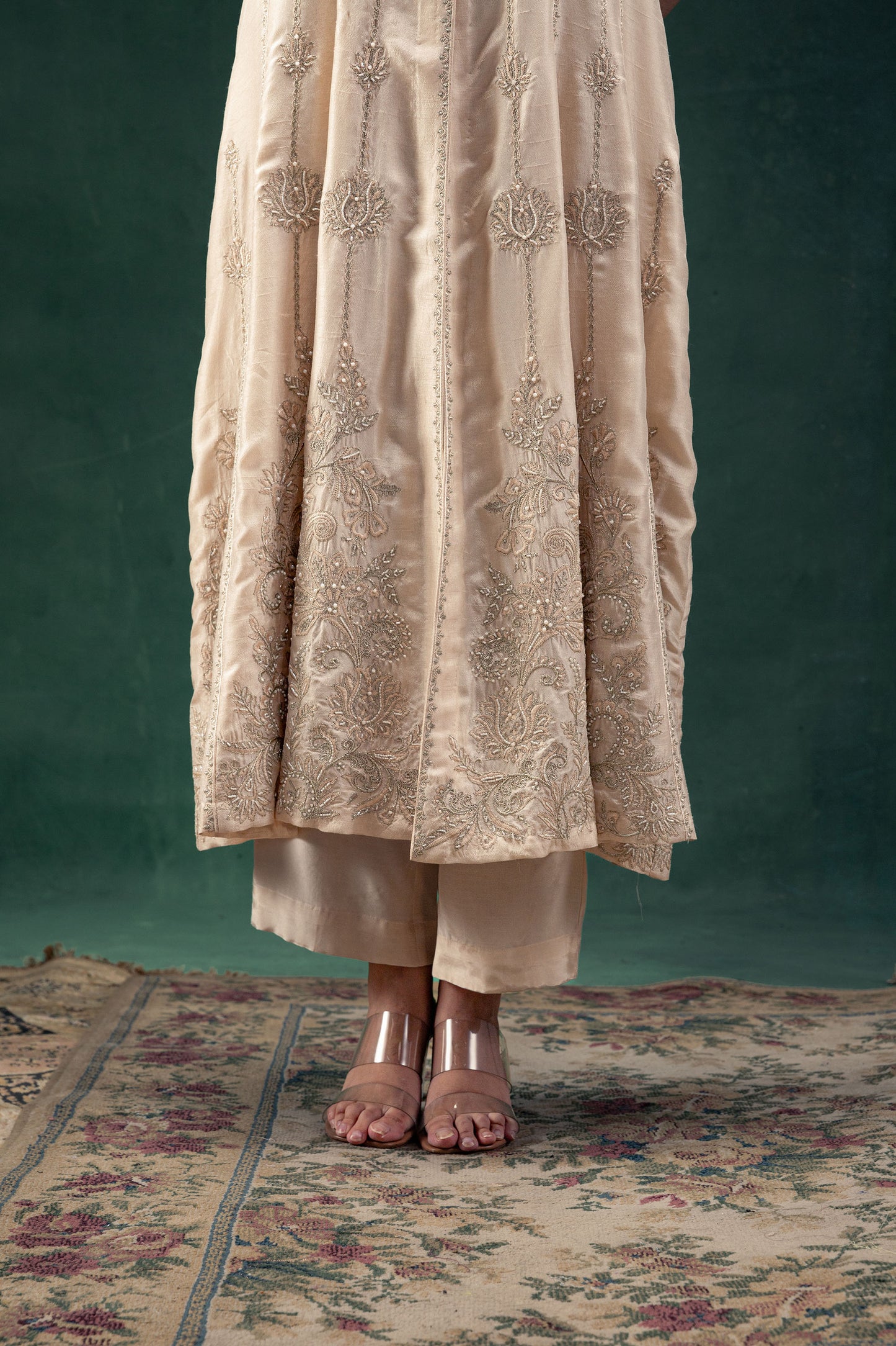 Suhana Off White Silk Anarkali with Embroidered Hemline and Keyhole Neckline