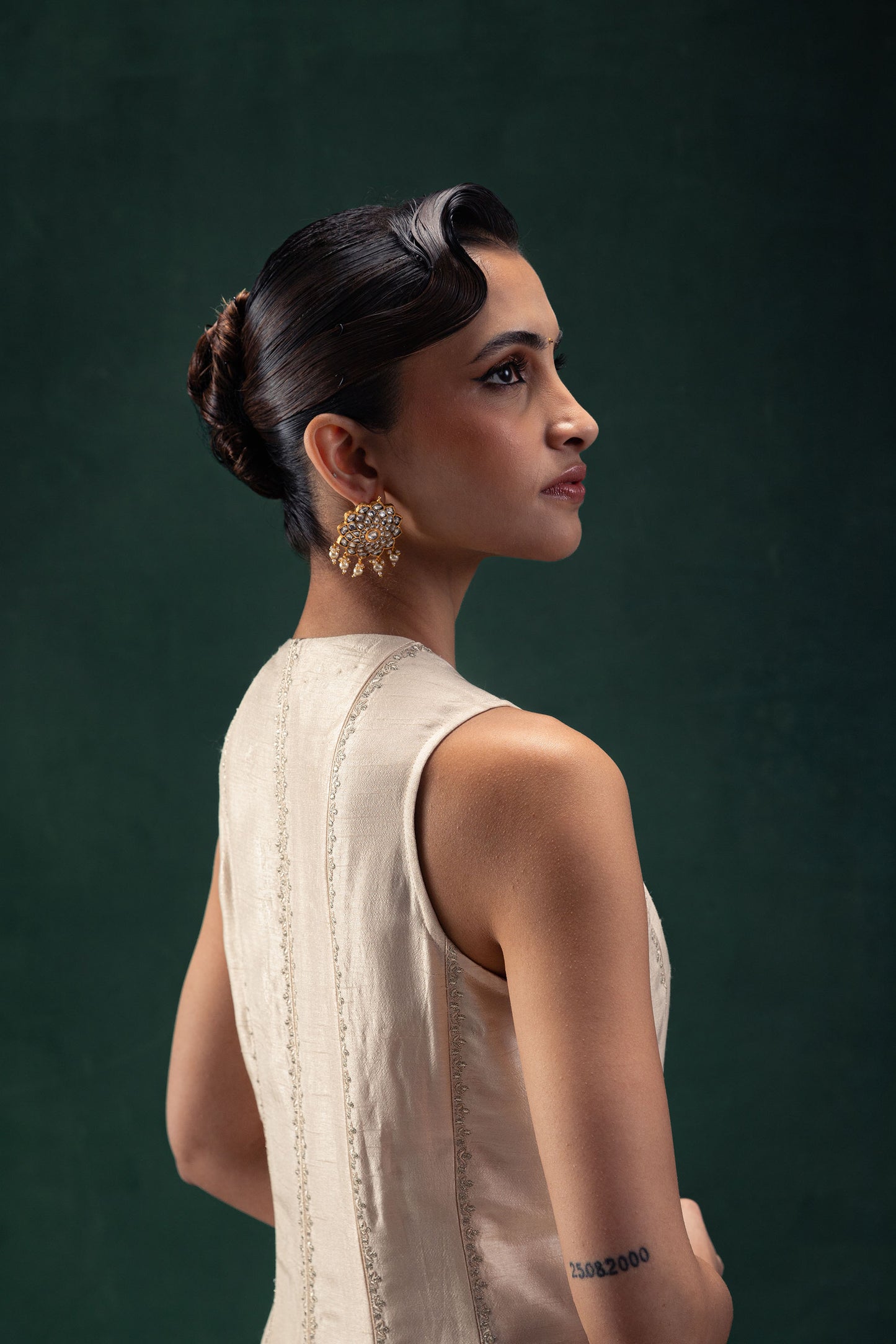 Suhana Off White Silk Anarkali with Embroidered Hemline and Keyhole Neckline