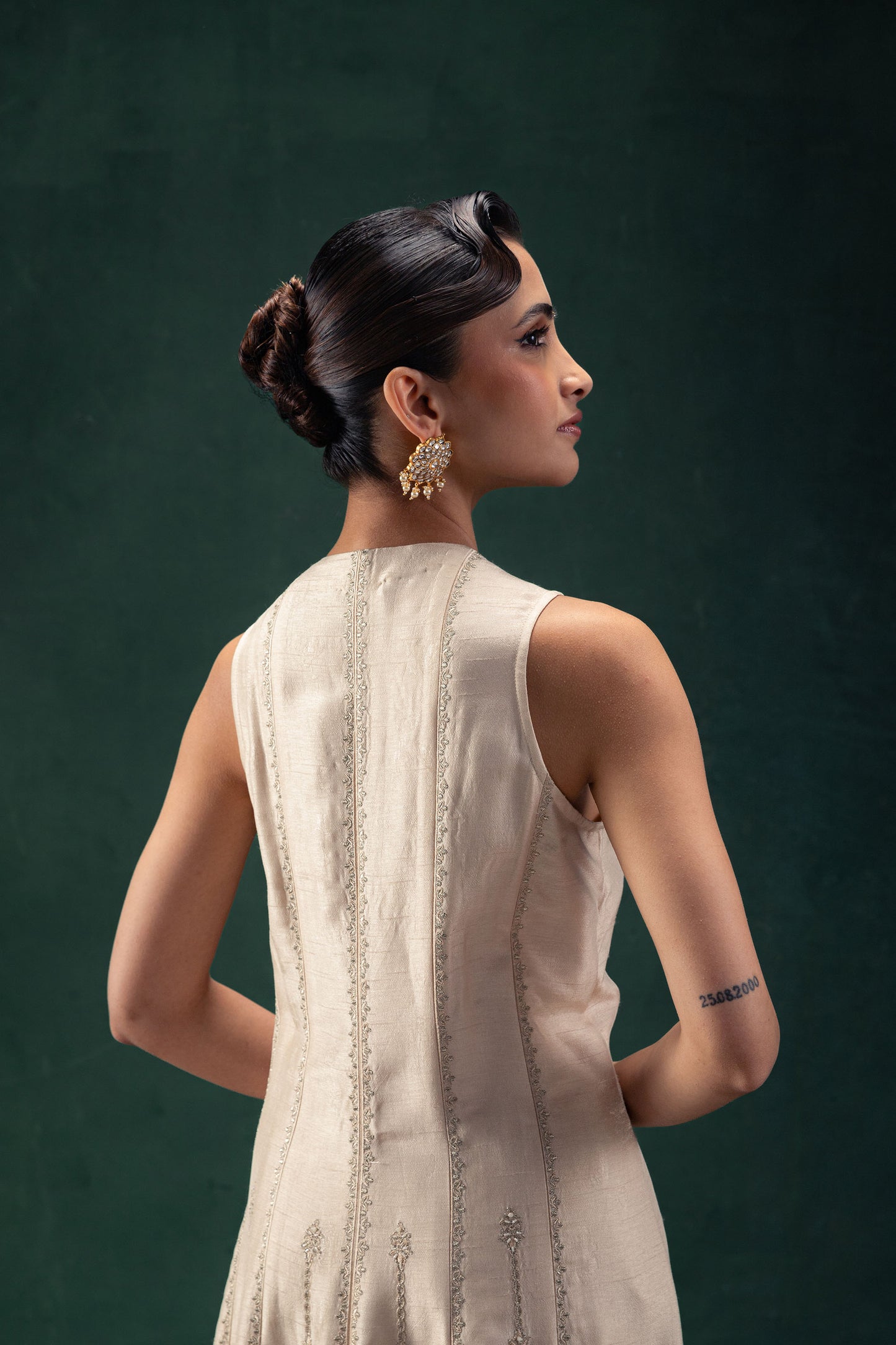 Suhana Off White Silk Anarkali with Embroidered Hemline and Keyhole Neckline