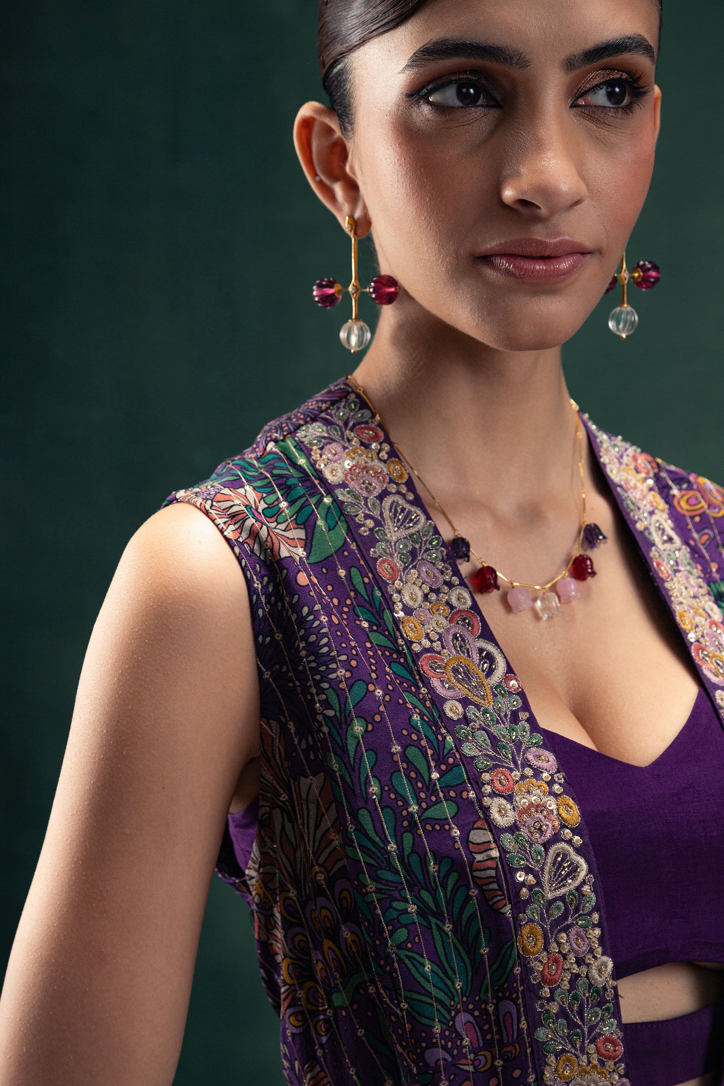 Devina Printed Jacquard Floor Length Jacked with an Organza Sharara Set