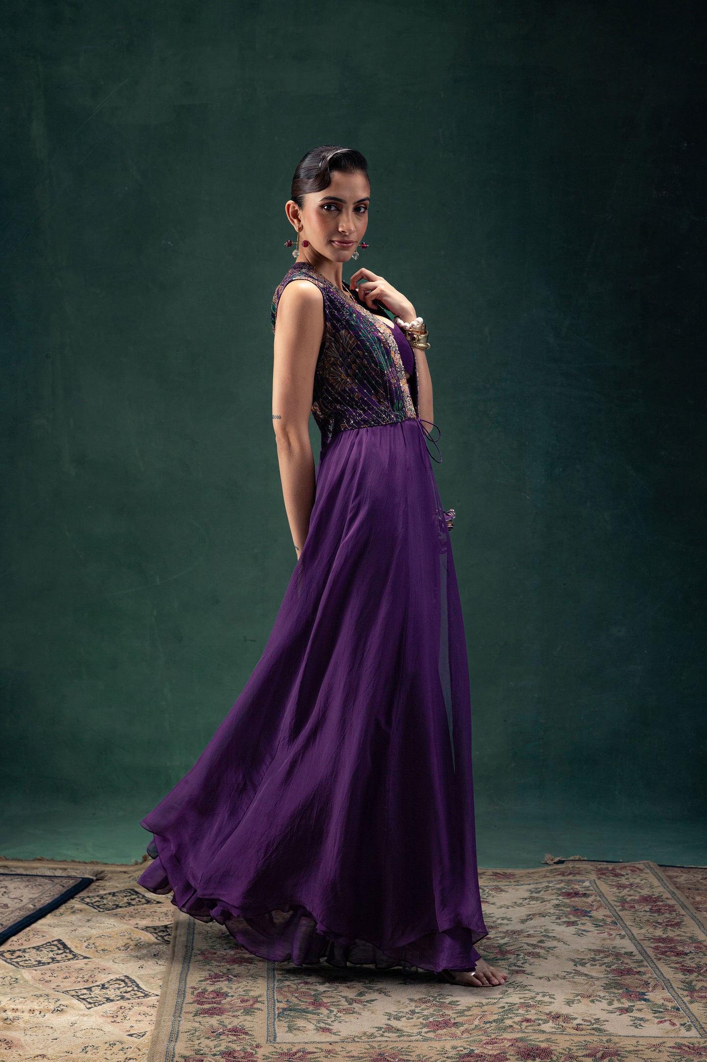 Devina Printed Jacquard Floor Length Jacked with an Organza Sharara Set