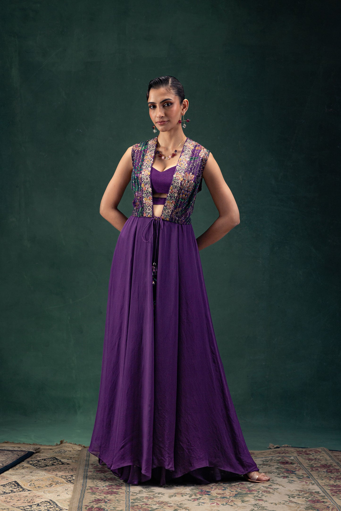 Devina Printed Jacquard Floor Length Jacked with an Organza Sharara Set