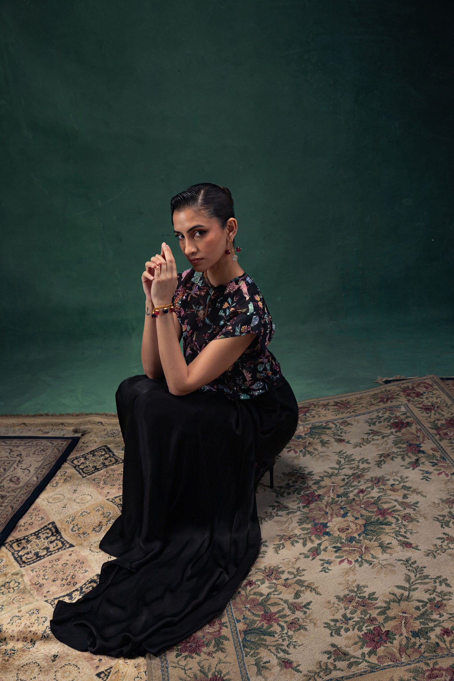 Yamini Midnight Black Draped Skirt Set