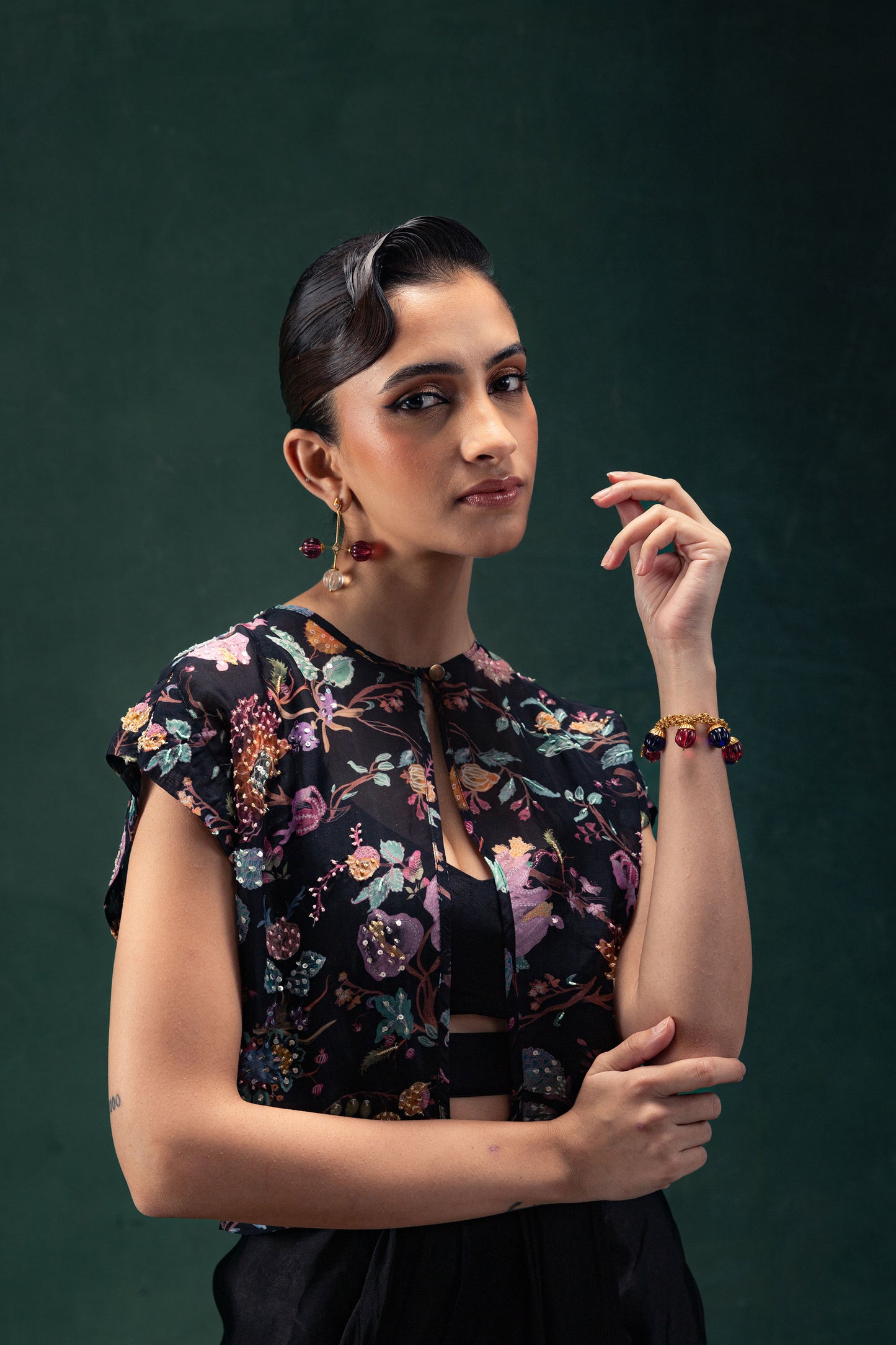 Yamini Midnight Black Draped Skirt Set