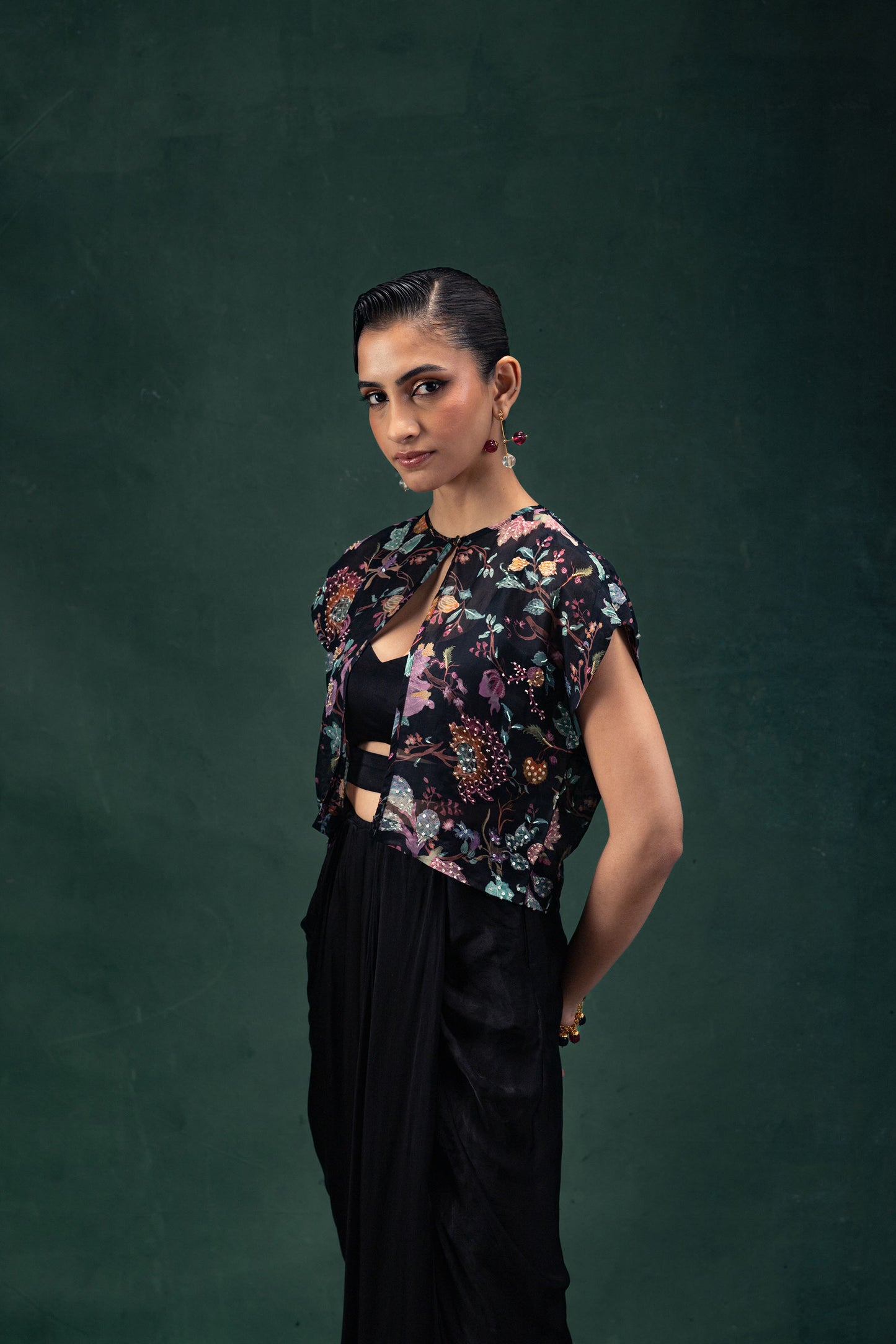 Yamini Midnight Black Draped Skirt Set