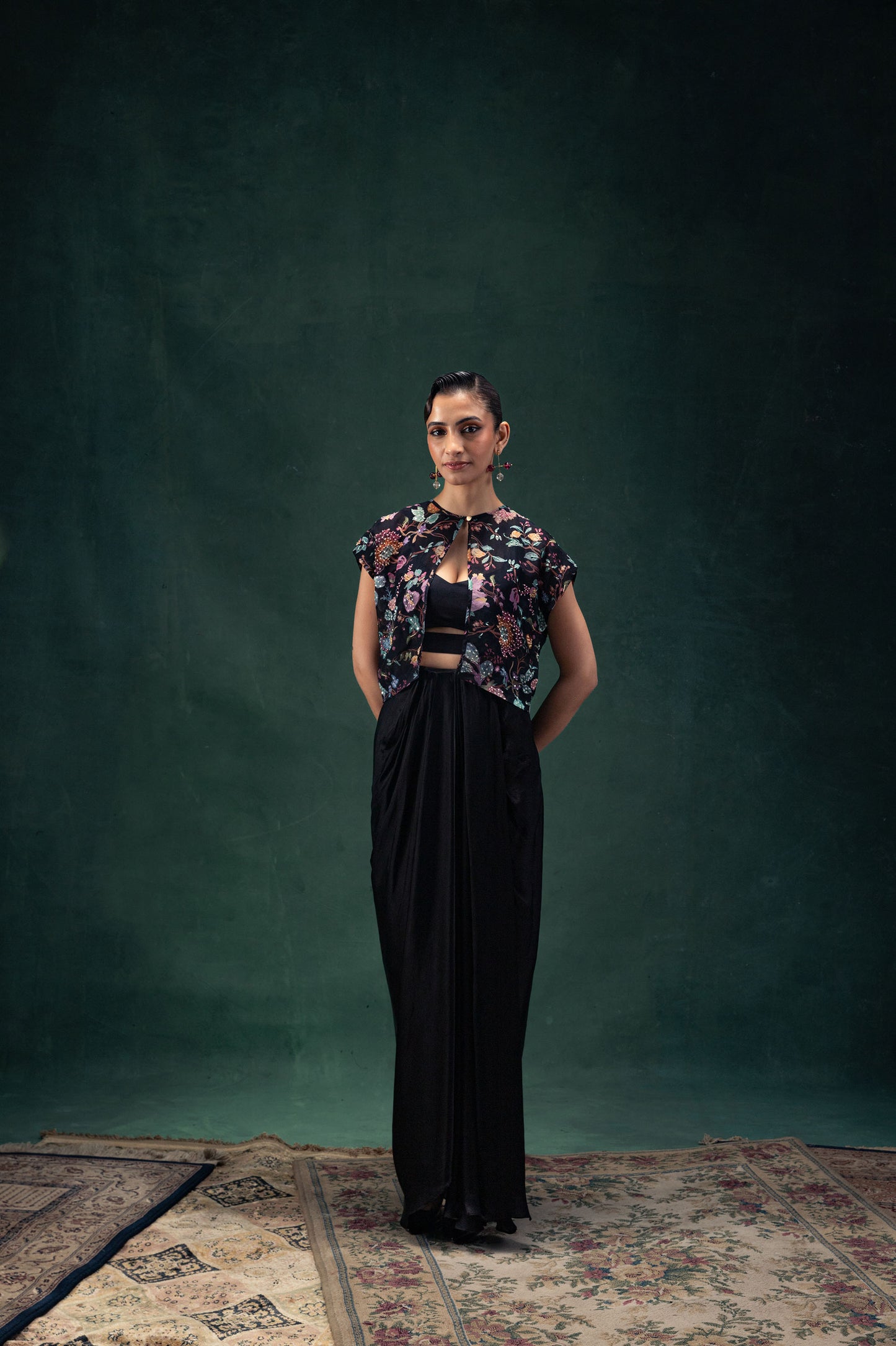 Yamini Midnight Black Draped Skirt Set