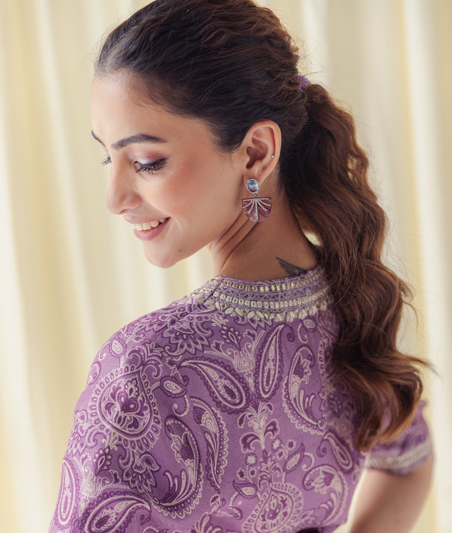 Zaina Stunning Dusty Purple Kurta with Silver Gota and Flared Palazzo Pants