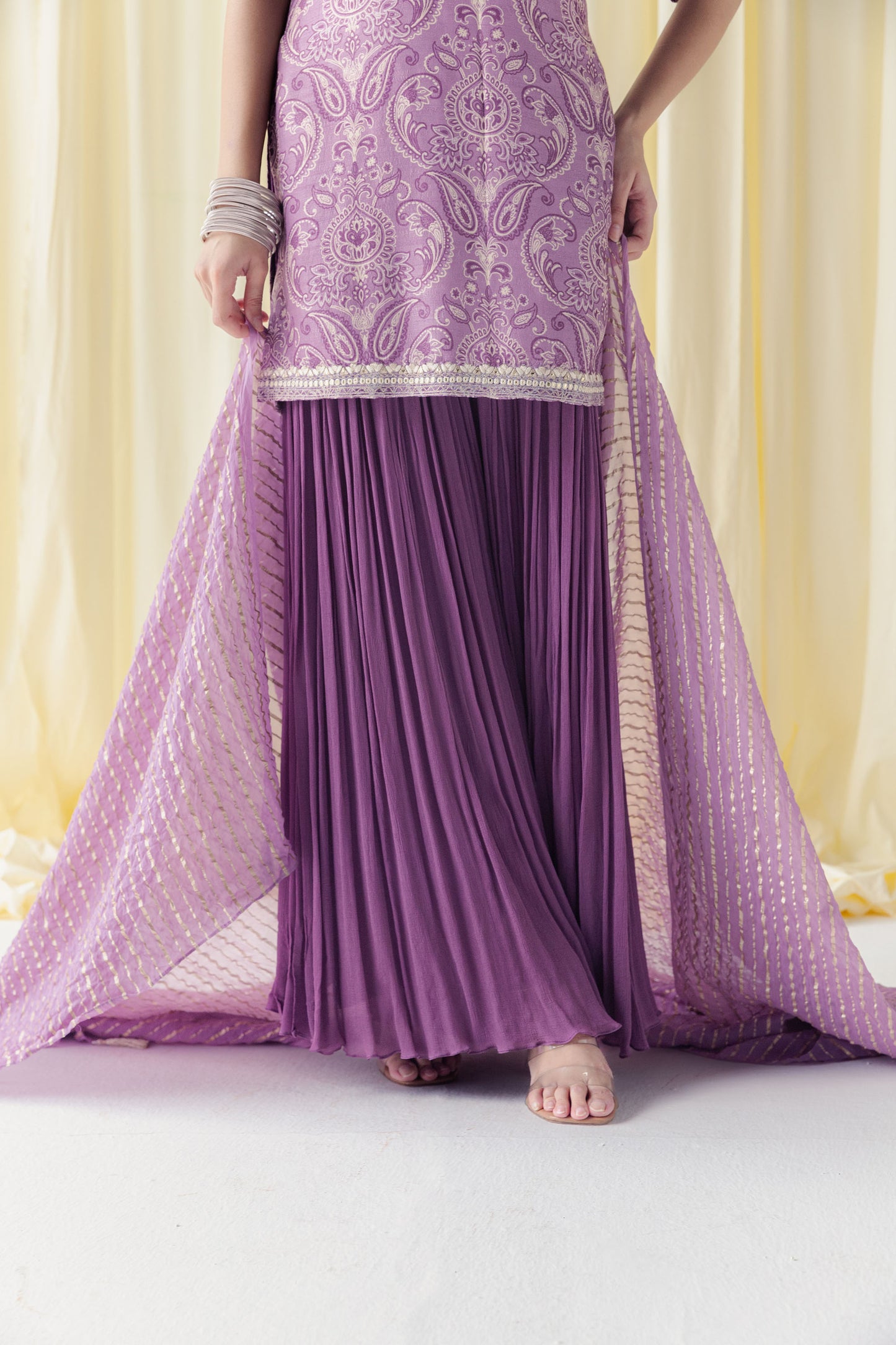 Zaina Stunning Dusty Purple Kurta with Silver Gota and Flared Palazzo Pants