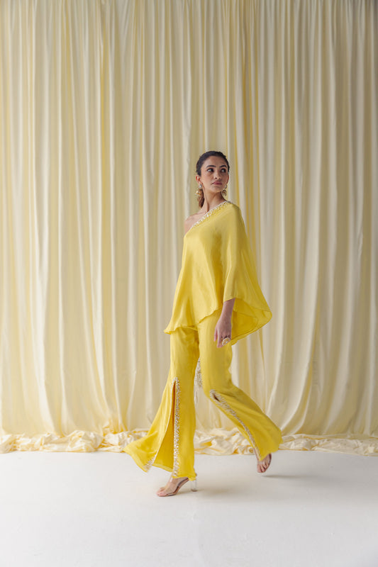 Zurain Pearl Work Adorned Off Shoulder Tunic with Flared Sharara