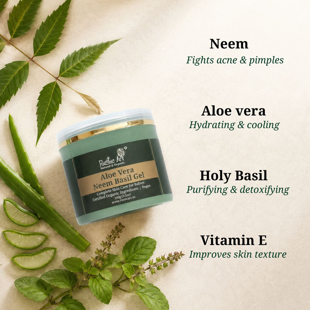 Neem Basil Aloe Vera Gel 100 gm| Soothes Acne, Rashes & Irritation