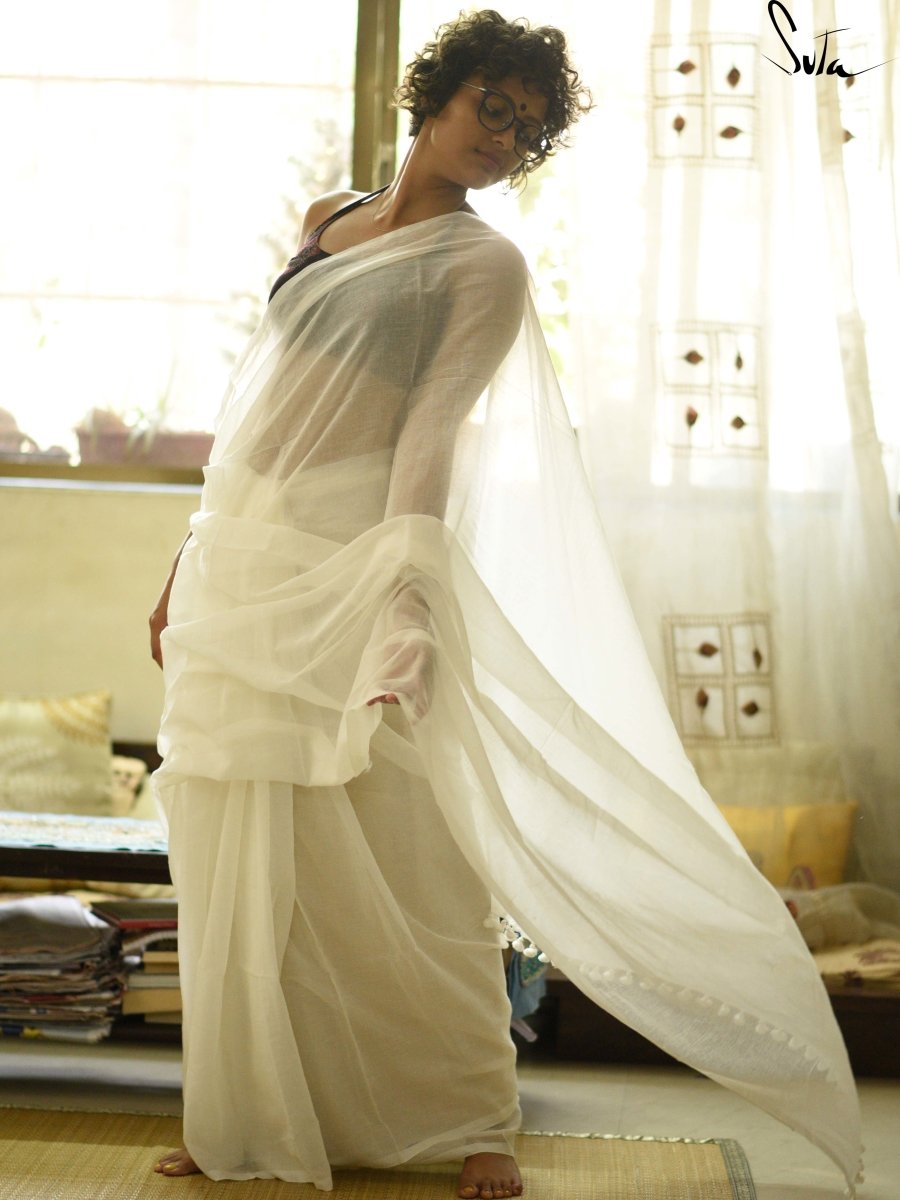 Off white Mul Saree - Suta Bombay