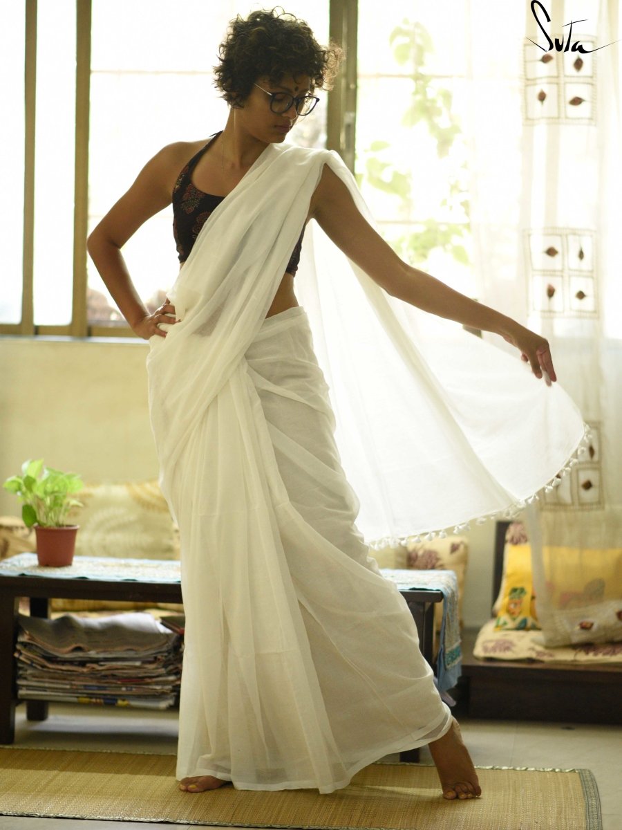 Off white Mul Saree - Suta Bombay