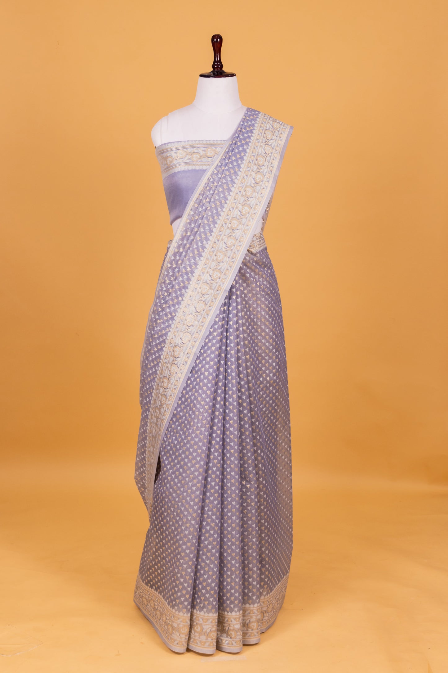 Slate Blue Banarasi Cotton Cutwork Saree