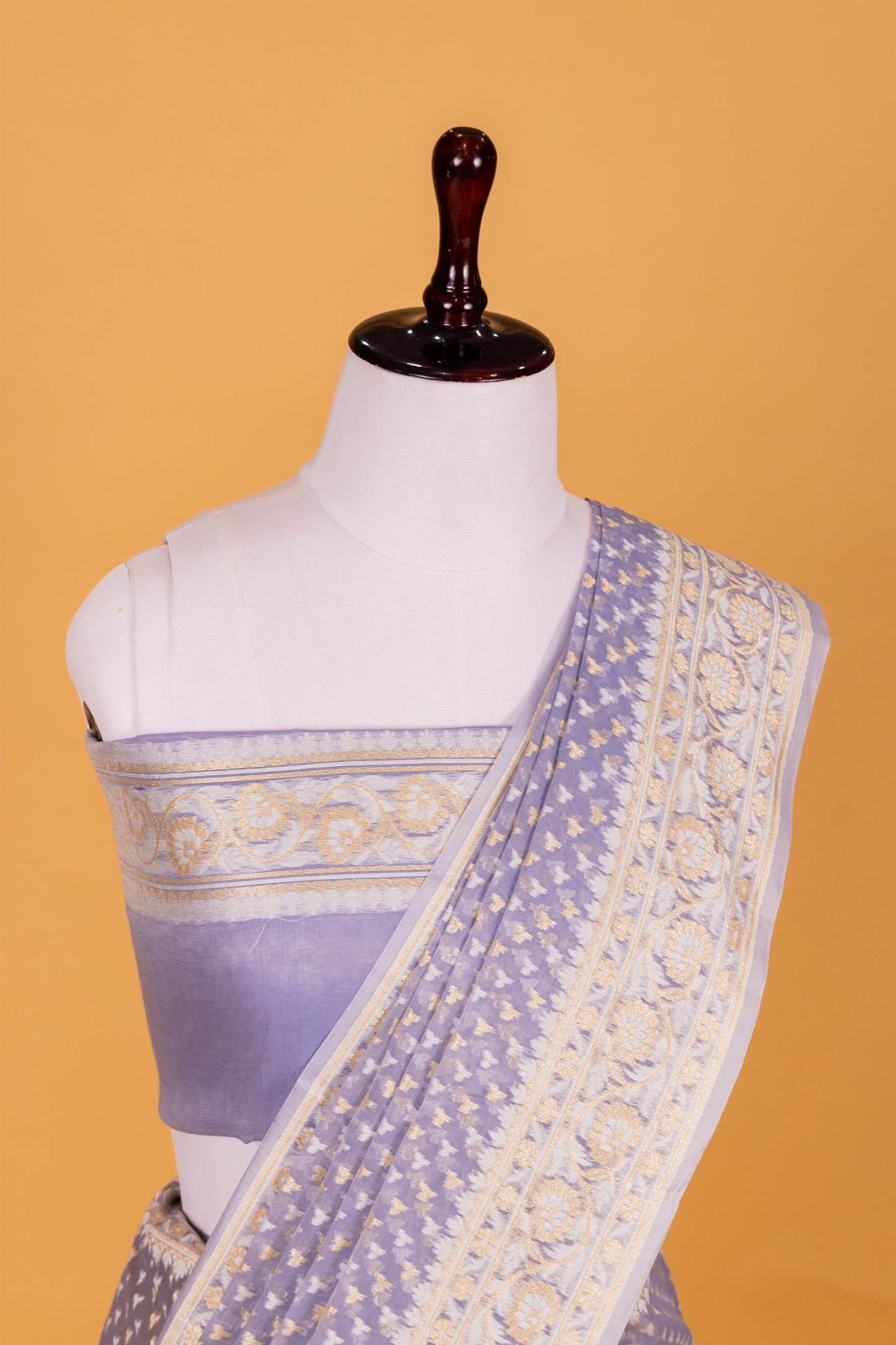 Slate Blue Banarasi Cotton Cutwork Saree