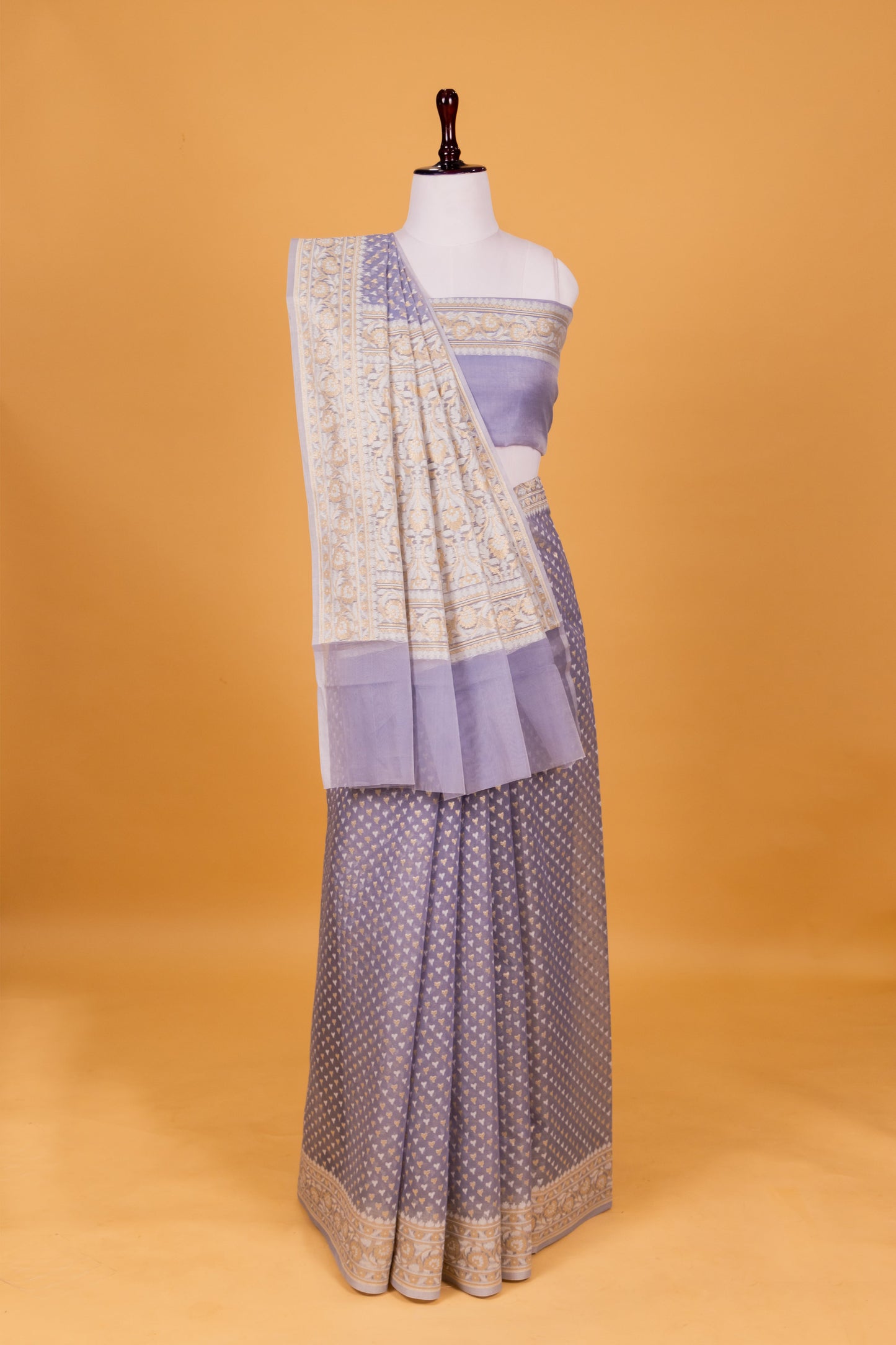 Slate Blue Banarasi Cotton Cutwork Saree