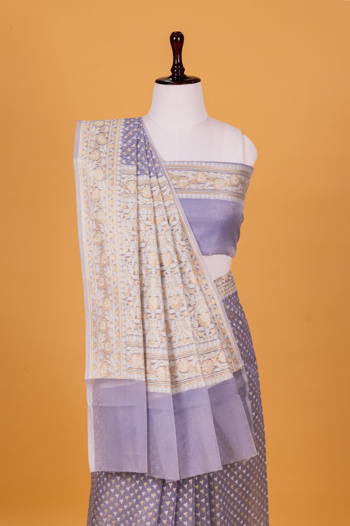 Slate Blue Banarasi Cotton Cutwork Saree