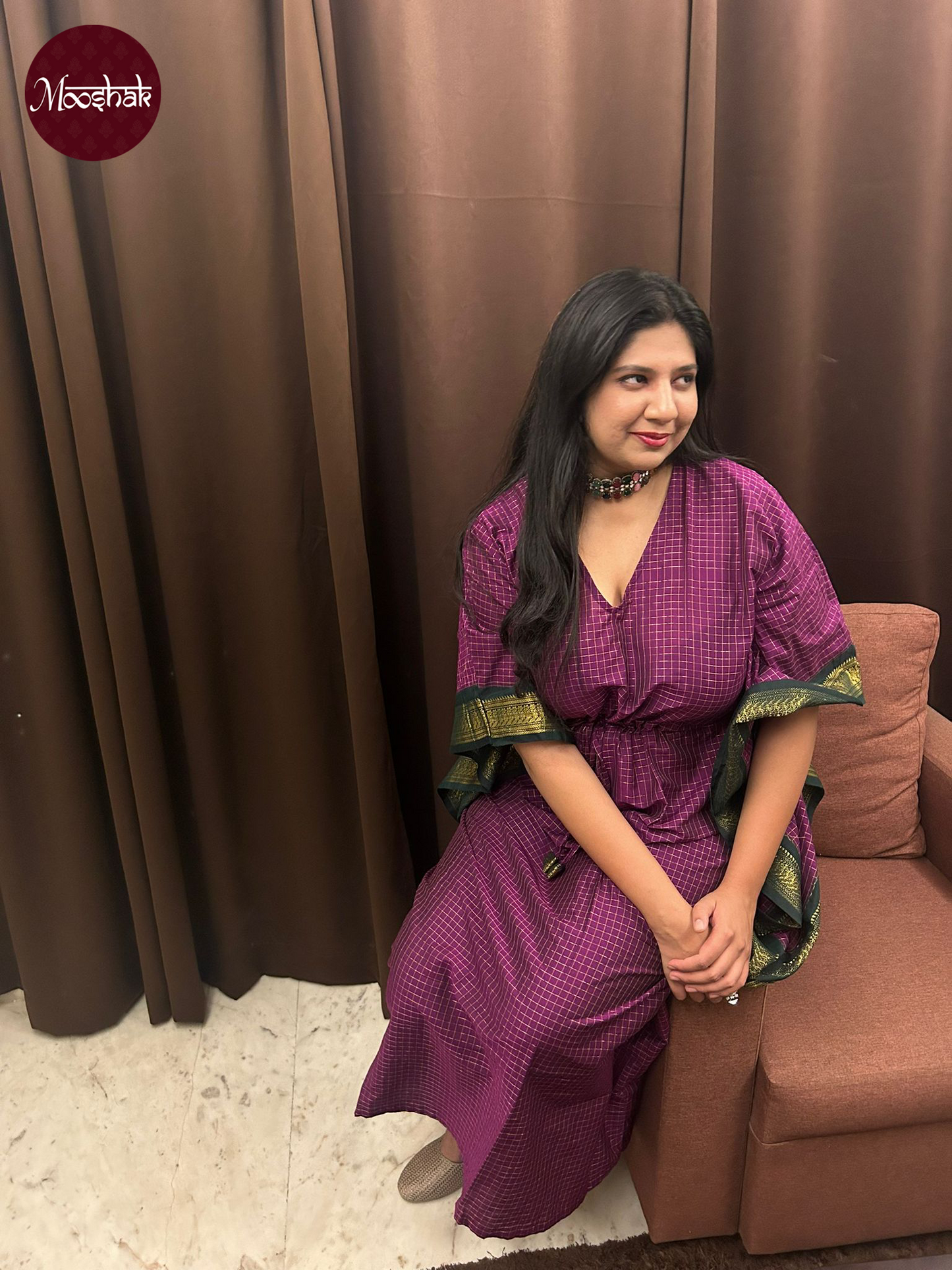 Patanga - Dresses in Purple checks with green zari border