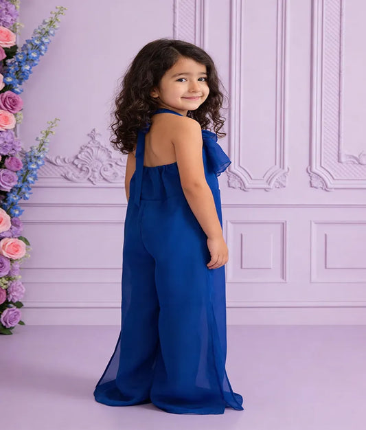 Pret Blue Georgette Jumpsuit for Girls