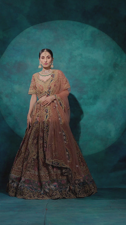 Light Brown Color Heavy Embroidery Bridal Lehenga