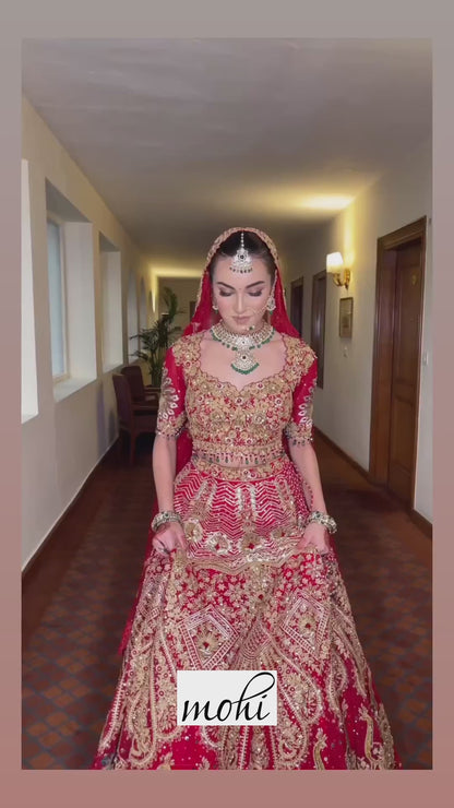 Red Sequins Embroidered Bridal Lehenga Set  