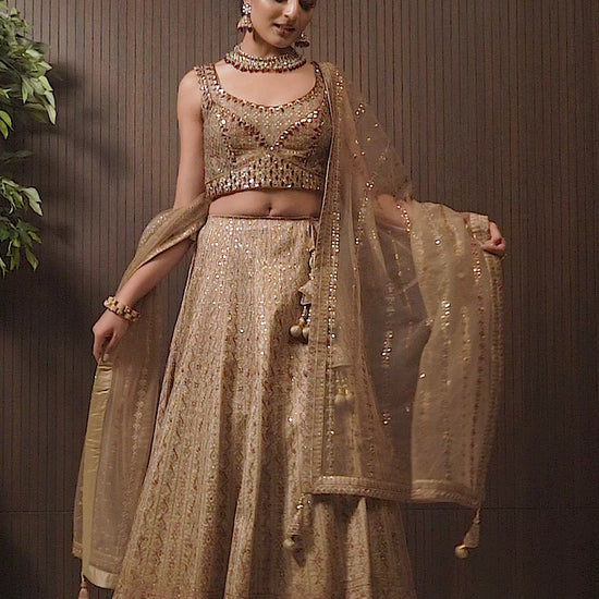 Light Brown Embroidery Georgette Lehenga for Engagement C004