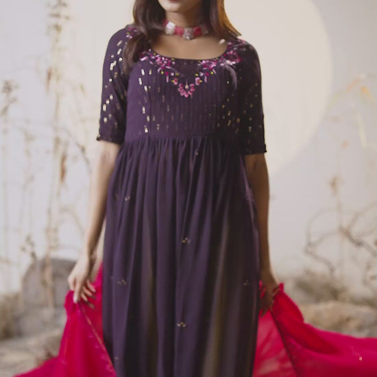 Dark Purple Color Georgette Sequence Work Partywear Anarkali