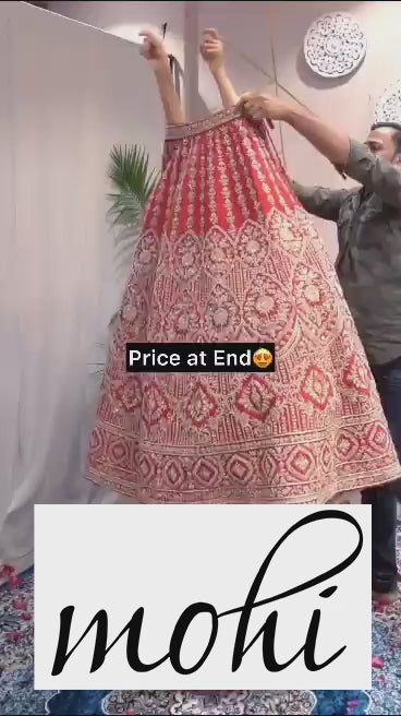 Red Color Zardozi Design Embroidery Raw Silk Bridal Lehenga
