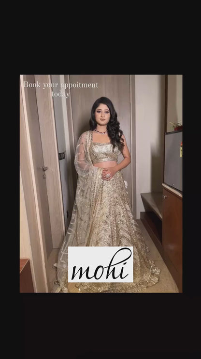 Cream Net Sequins and Cutdana Embroidery Bridal Lehenga