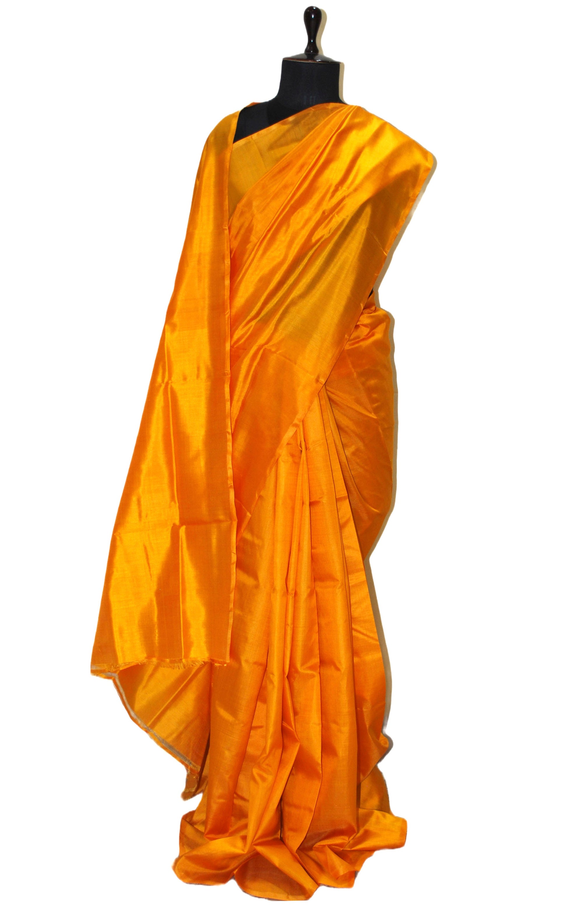 Soft Bishnupuri Katan Silk Saree in Sunset Golden Yellow